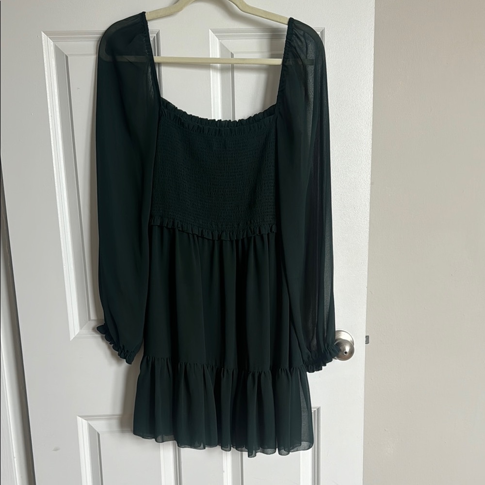 Aritzia wilfred forest green Long Sleeve Smocked Mini Dress